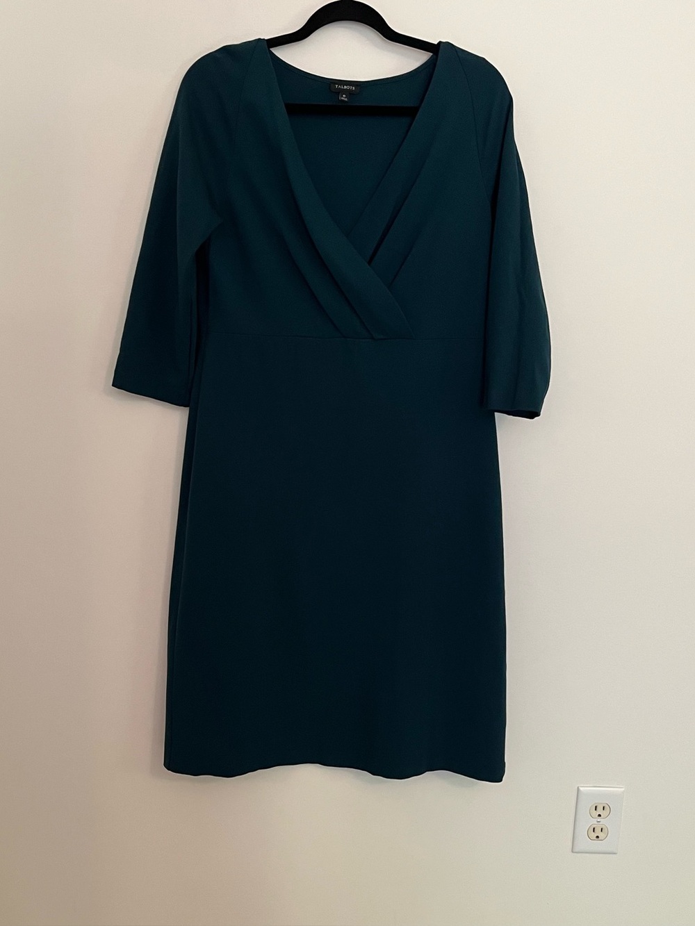 Talbots teal v-neck cross fit and flare midi dress 10